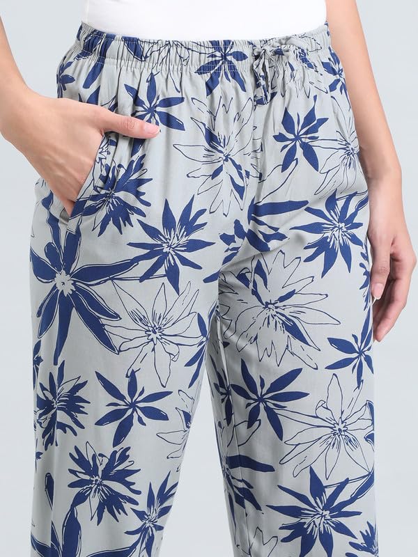 Image of GO COLORS Women Printed Woven Viscose Mid Rise Lounge Pants