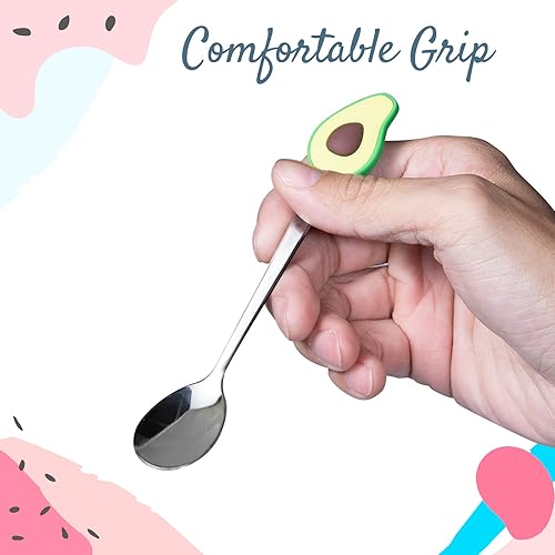 Miniatura 6 de Cucharas y tenedores pequeños de acero inoxidable y silicona, juego de 6 piezas, formas de frutas para frutas, queso, aperitivos