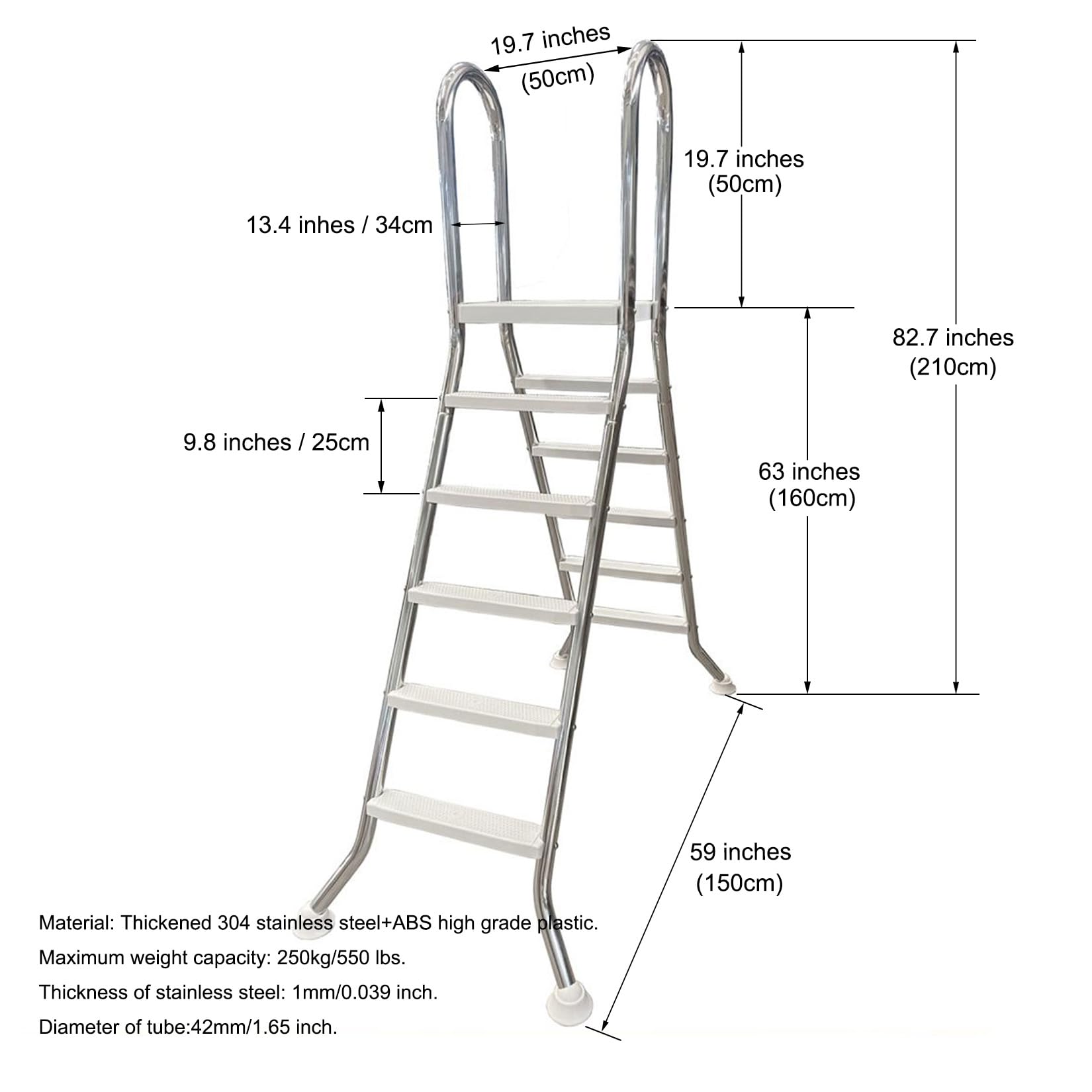 Escalera de Piscina de 5 escalones sobre el Suelo, Escalera de Piscina de Acero Inoxidable de 160 cm, Carga de 250 kg, escaleras de Piscina de Doble Cara para Piscina sobre el Suelo de 63"