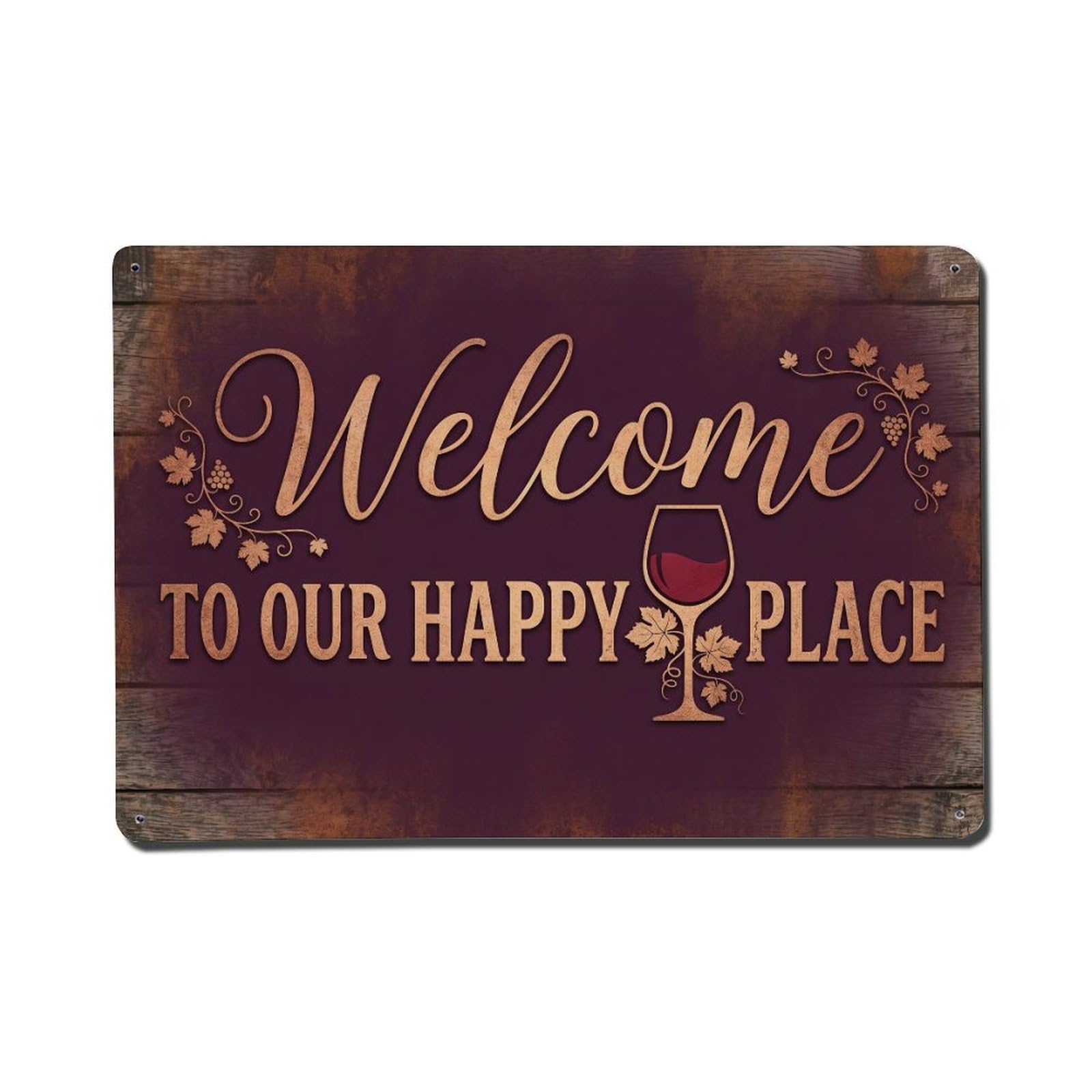Welcome To Our Happy Place Vineyard Terrace Vintage Metal Tin Sign Plaque Wall Decor for Cafe, Club, Garden Metal Poster 8x12Inch
