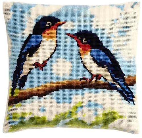 FanZheZhe Stamped Cross Stitch Pillow Kits 45X45Cm Embroidery Pillowcase Little Bird 11Ct Counted Needlepoint Handmade Cushion Cover Cross Stitch Cushion Cover Embroidery Kit Pillow Cases