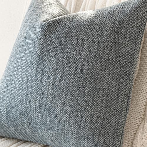Image of Foindtower Set of 2 Decorative Textured Burlap Linen Throw Pillow Covers Farmhouse Boho Cushion Cover Solid Accent Pillowcase for Couch Sofa Bed Living Room Home Decor,18x18 Inch,Blue Gray