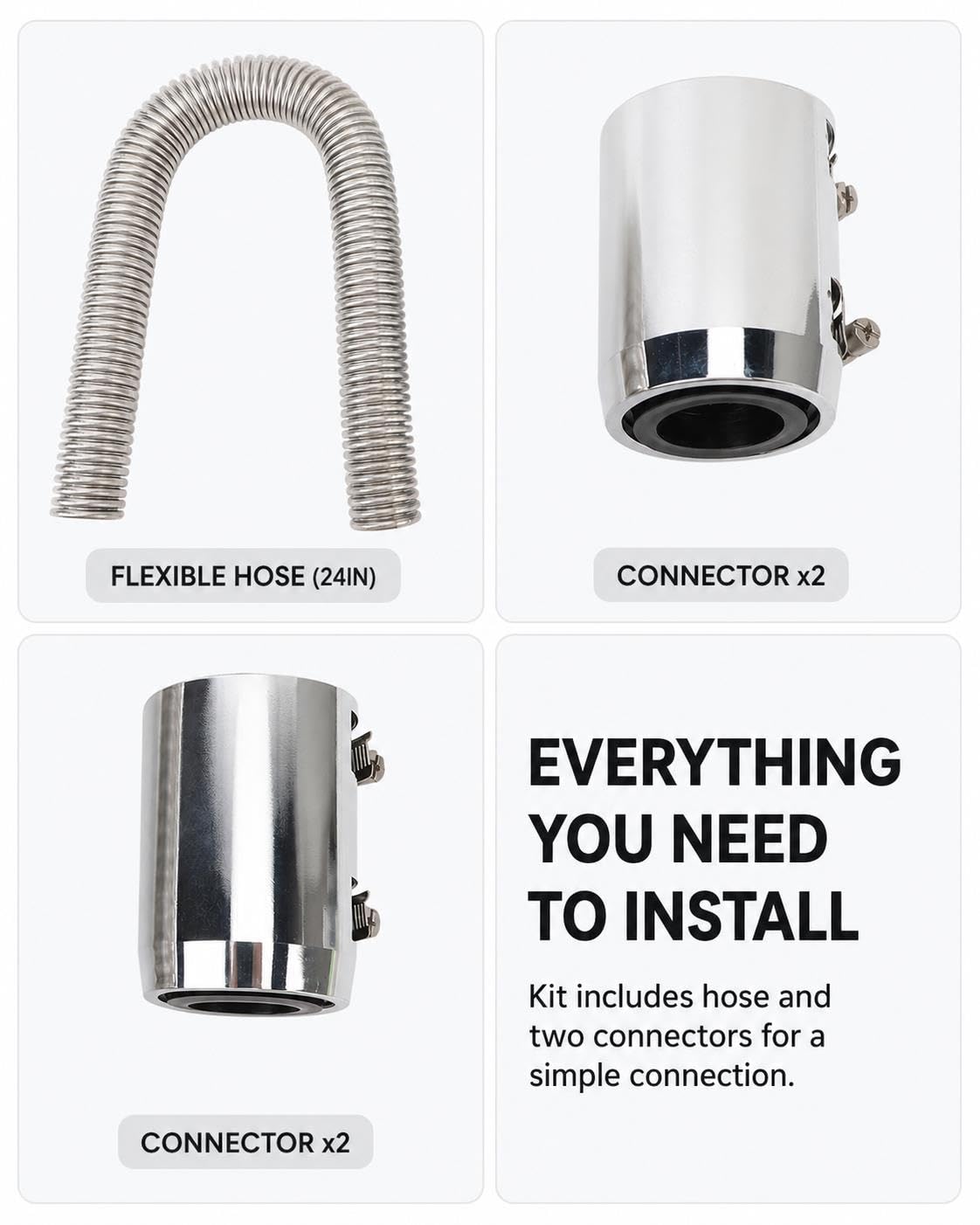 Tuyau de Radiateur Flexible, Tuyau de Radiateur Universel 24 Pouces, Kit de Tuyau d'eau de Refroidissement en Acier Inoxydable avec Connecteurs pour Col de Radiateur 1-1/4