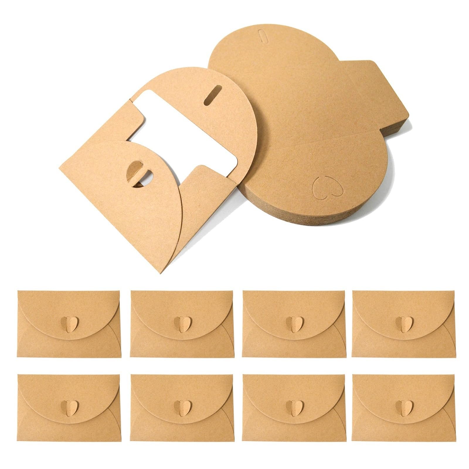 40 Mini Kraft Envelopes with 40 Small Blank Cards Set,10.5 X 7cm Vintage Kraft Paper Envelopes Small Brown Envelope with Heart Clasp for Thank-You Cards, Invitations and Birthday Cards