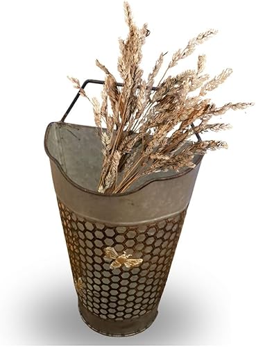 Miniatura 3 de Jarrón de pared de abeja, maceta de pared de metal de 13 pulgadas, maceta de pared galvanizada, estilo granja, jarrones de pared colgantes para