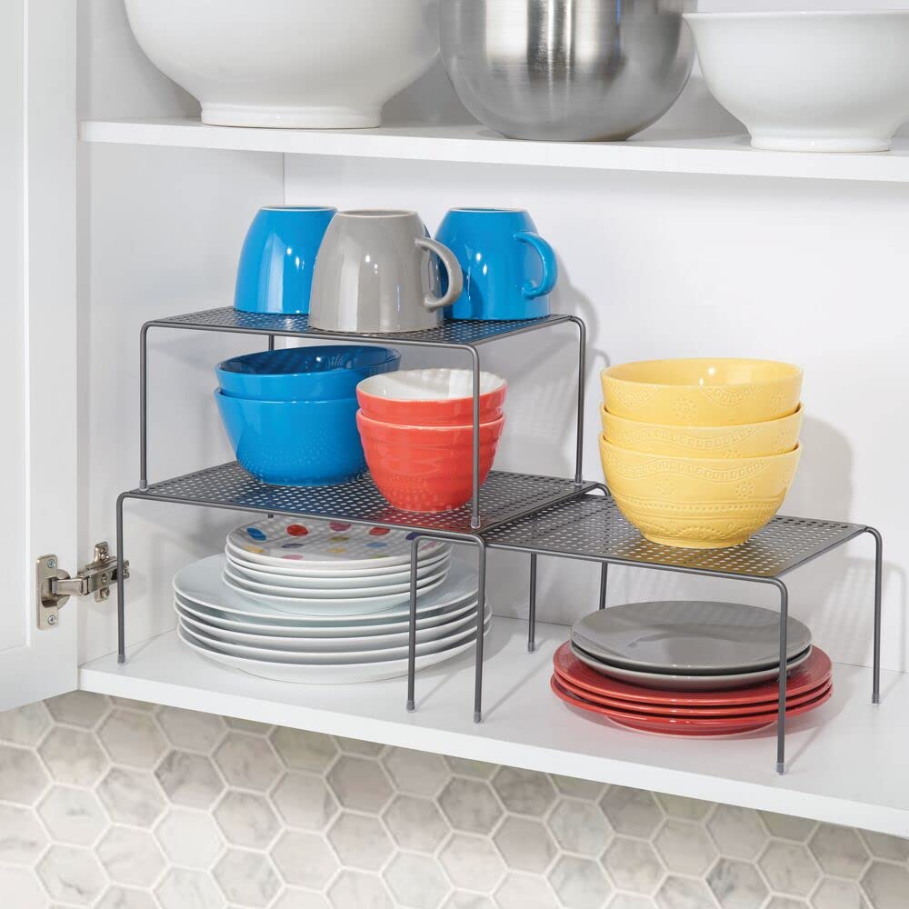 mDesign étagère de Cuisine (Lot de 3) – égouttoir Pratique en métal pour Plus d’Espace de Rangement – étagère Cuisine télescopique rétractable – Gris
