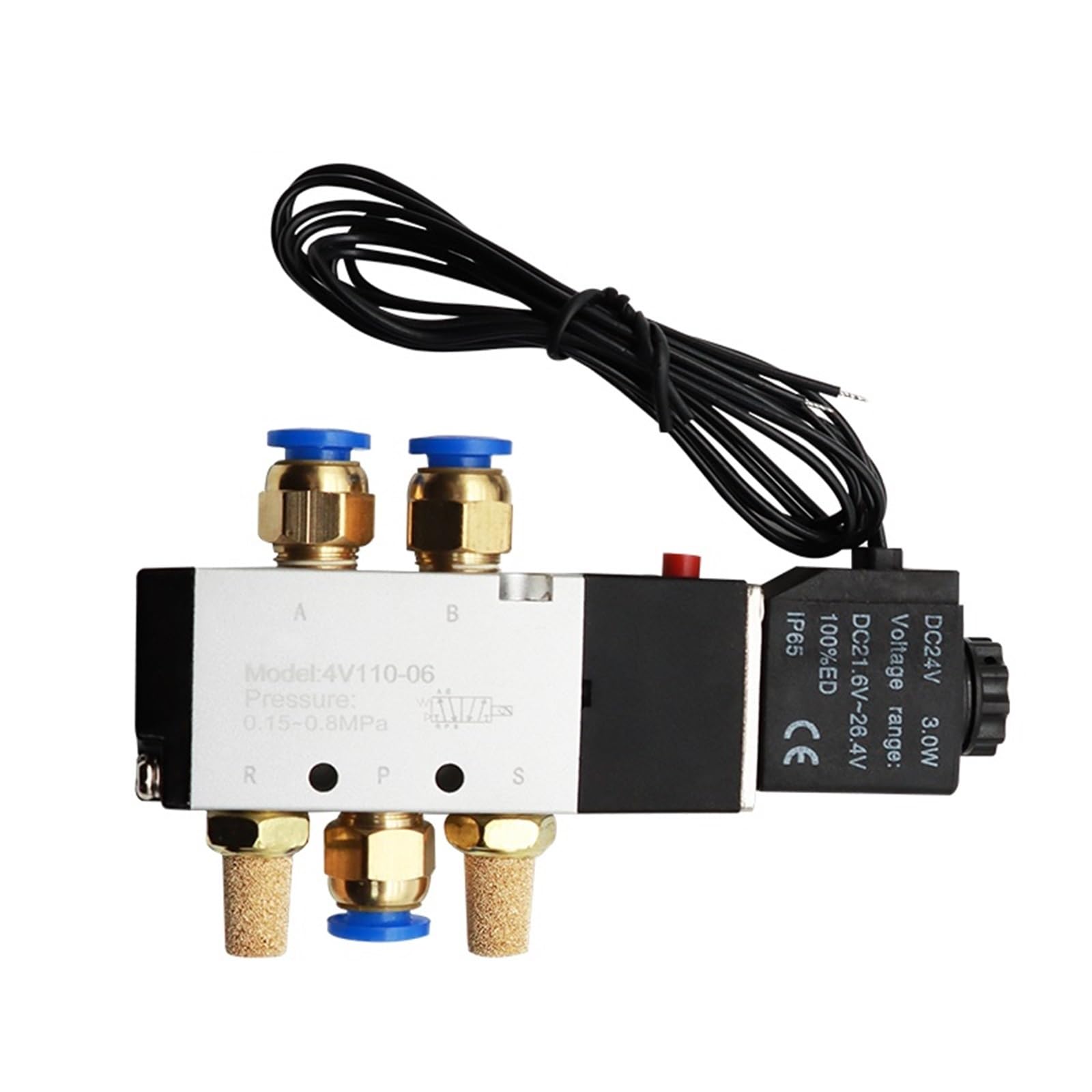 4V110-06 1/8 zawór elektromagnetyczny powietrza zawór pneumatyczny 5-drożny port 2 pozycje pneumatyczne elektryczne gazowe zawory magnetyczne DC12V 24V 110V 220V 1 szt. (4v110-06 Wire-sl8-01,AC220)