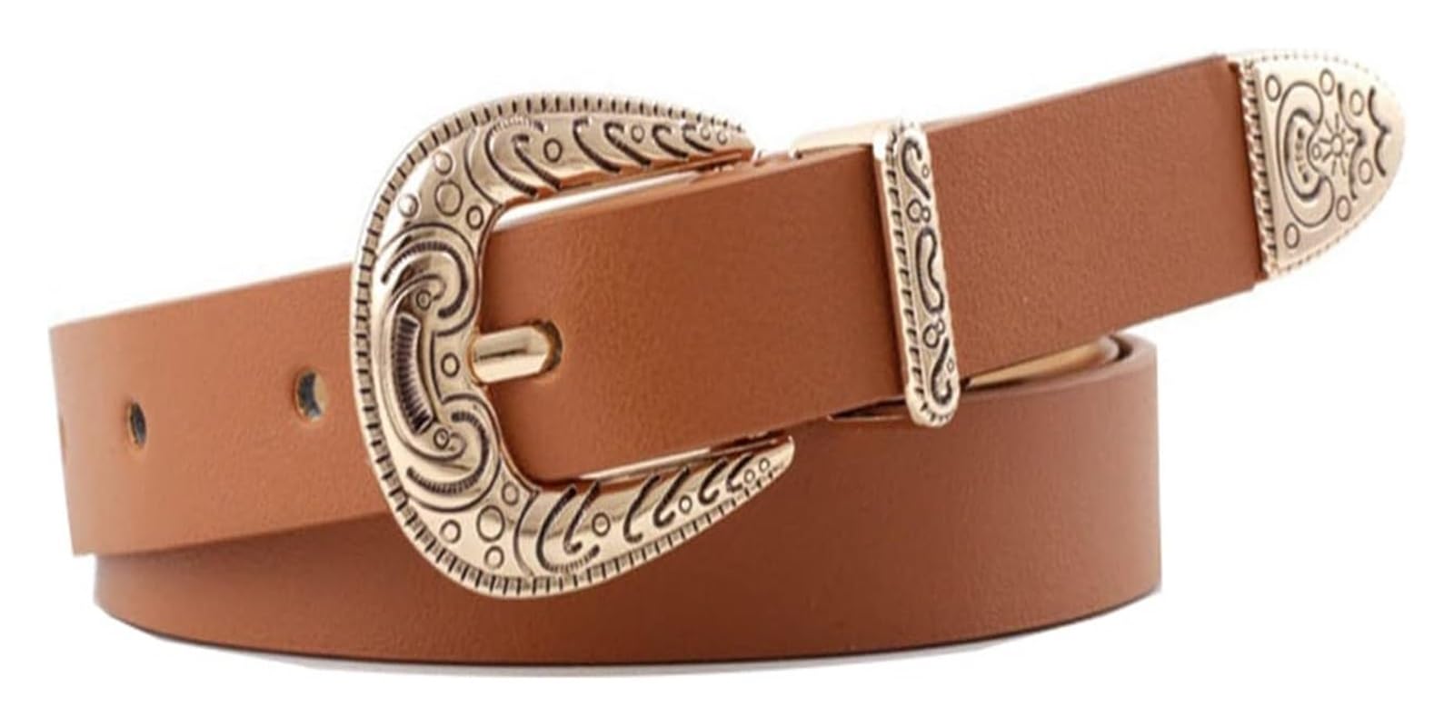 dfEDRd Ladies Waist Belt, 105cm Vintage Bohemian Women Leather Belts Ladies Gold Buckle Thin Pure Color Waistband Width 1.8cm(Light Tan)