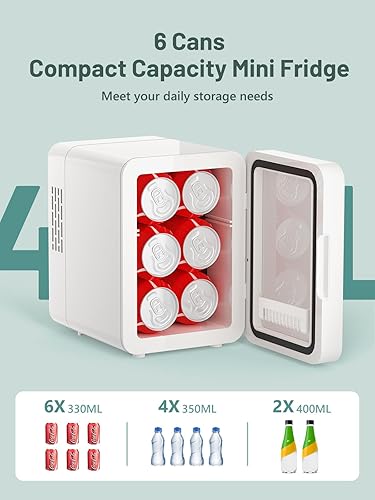 Miniatura 3 de KEENSTAR Mini refrigerador para el cuidado de la piel (4L6 latas) con espejo LED regulable, enfriador y calentador para dormitorio, cosméticos,