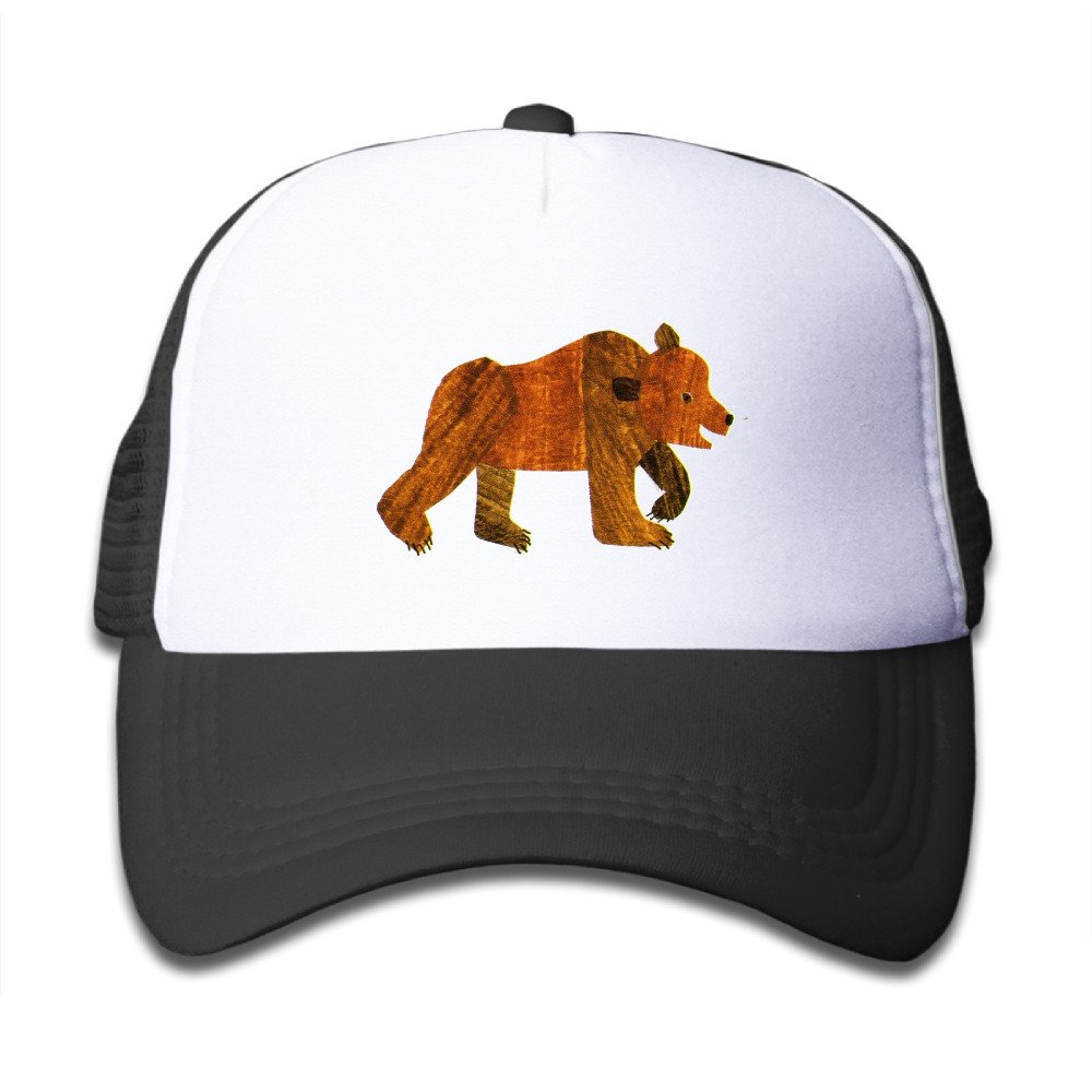 Youth Toddler Kid's Sun Cap With Adjustable Snapback Strap - Brown Bear - Black