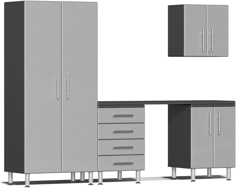 Ulti-MATE UG22051S 5-Piece Garage Cabinet Kit with Channeled Worktop in Stardust Silver Metallic