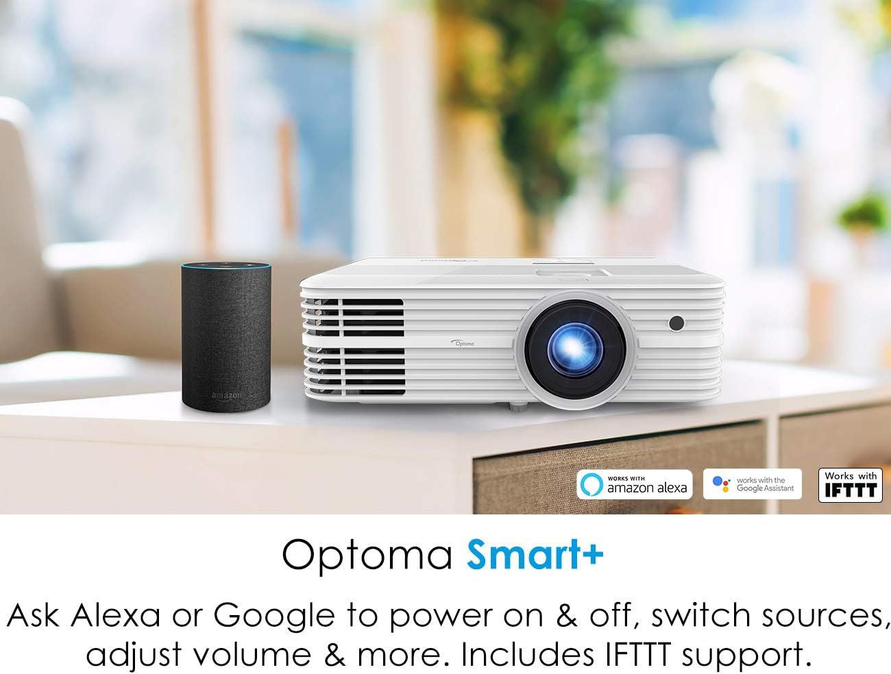 TOP оƒƒERS Optoma UHD52ALV Voice Assistant-Compatible DLP Projector for Lights-On Viewing, 3500 Lumen, 3840x2160
