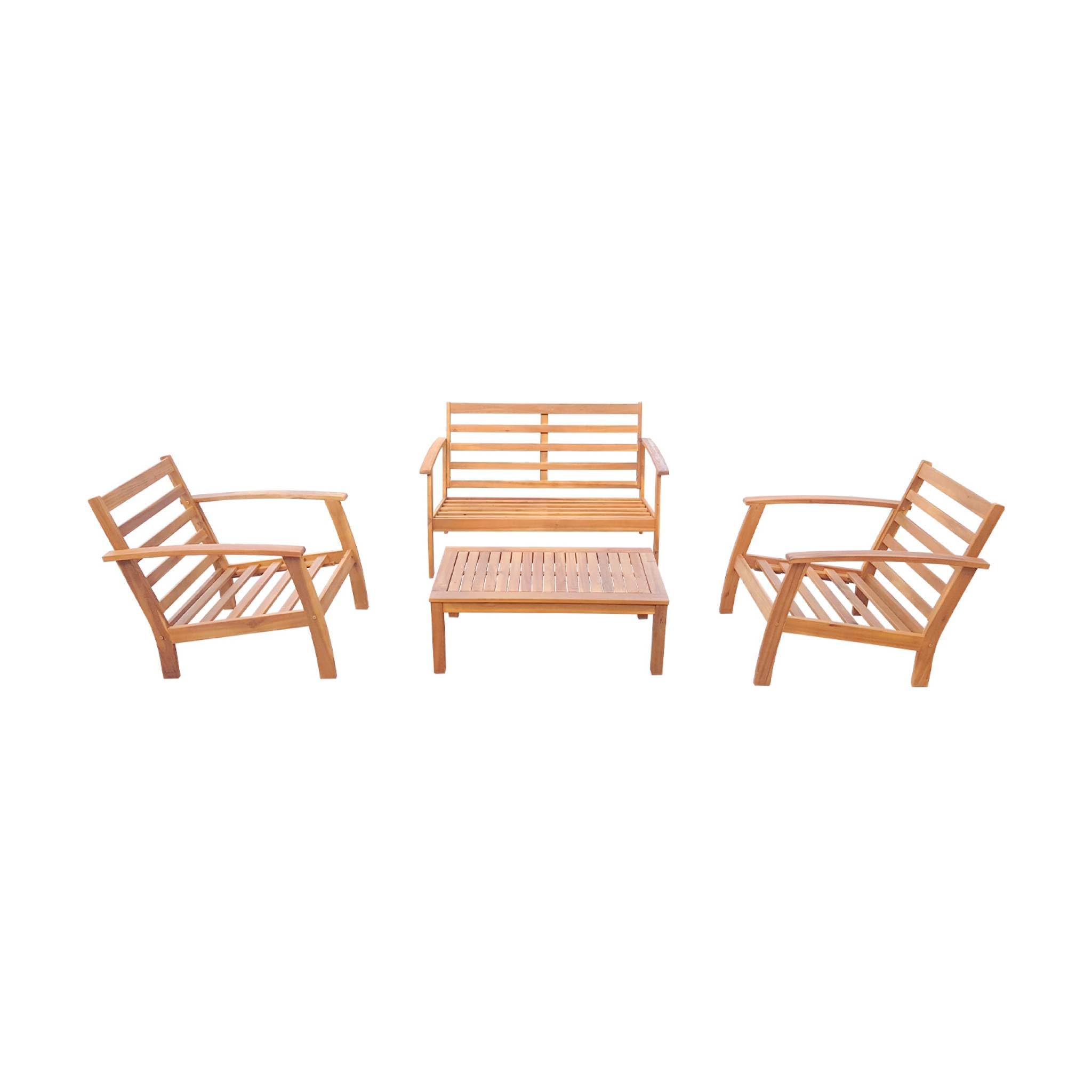 sweeek - Salon de Jardin en Bois 4 Places Coussins Kaki. canapé. fauteuils et Table Basse en Acacia. Design