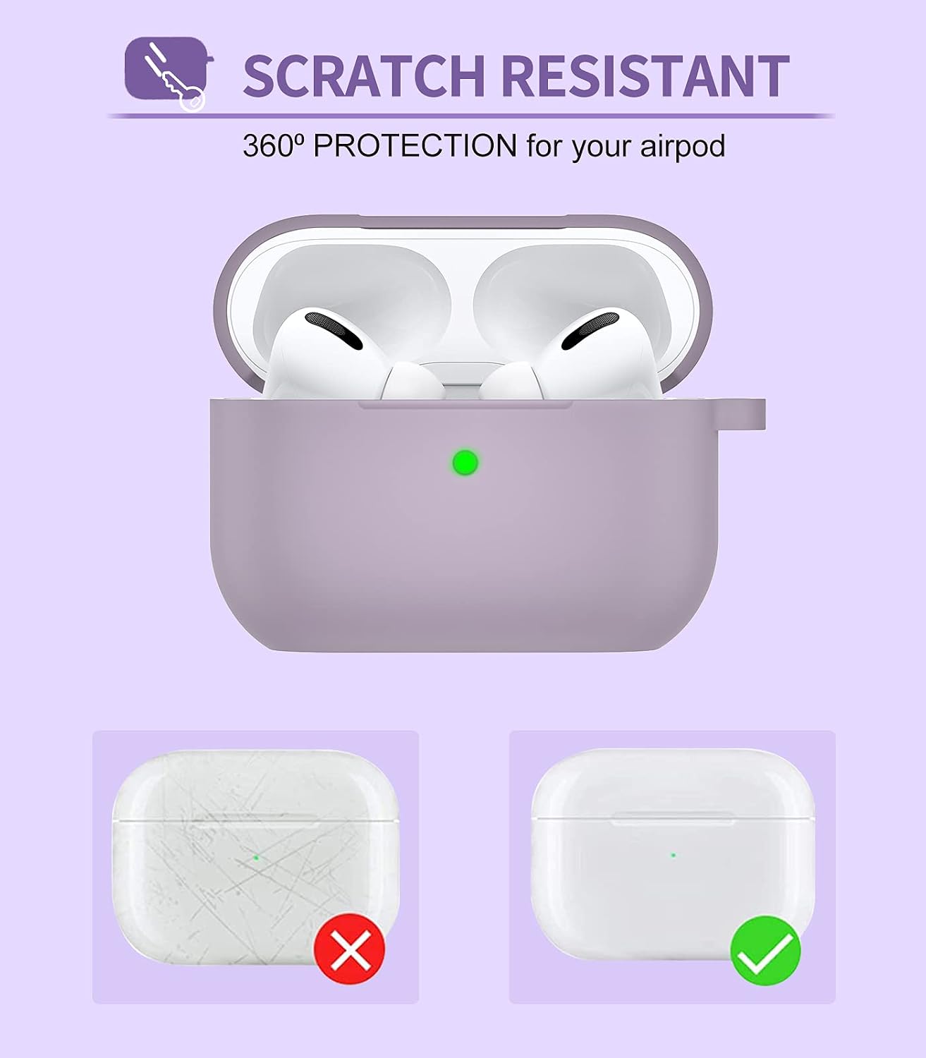 BRG for Airpods Pro Case Cover, Soft Silicone Case Cover with Cute Pom Pom Fur Ball Keychain for Women Girls [Front LED Visible] Lavender Purple