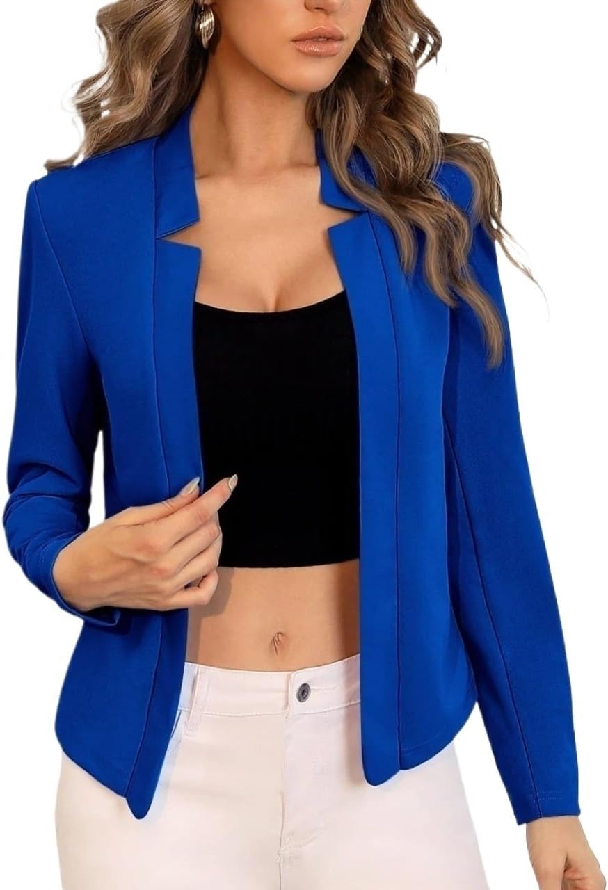 Women's Trench Coat Elegant Button Open Front Blazer Long Sleeve Classic Overcoat