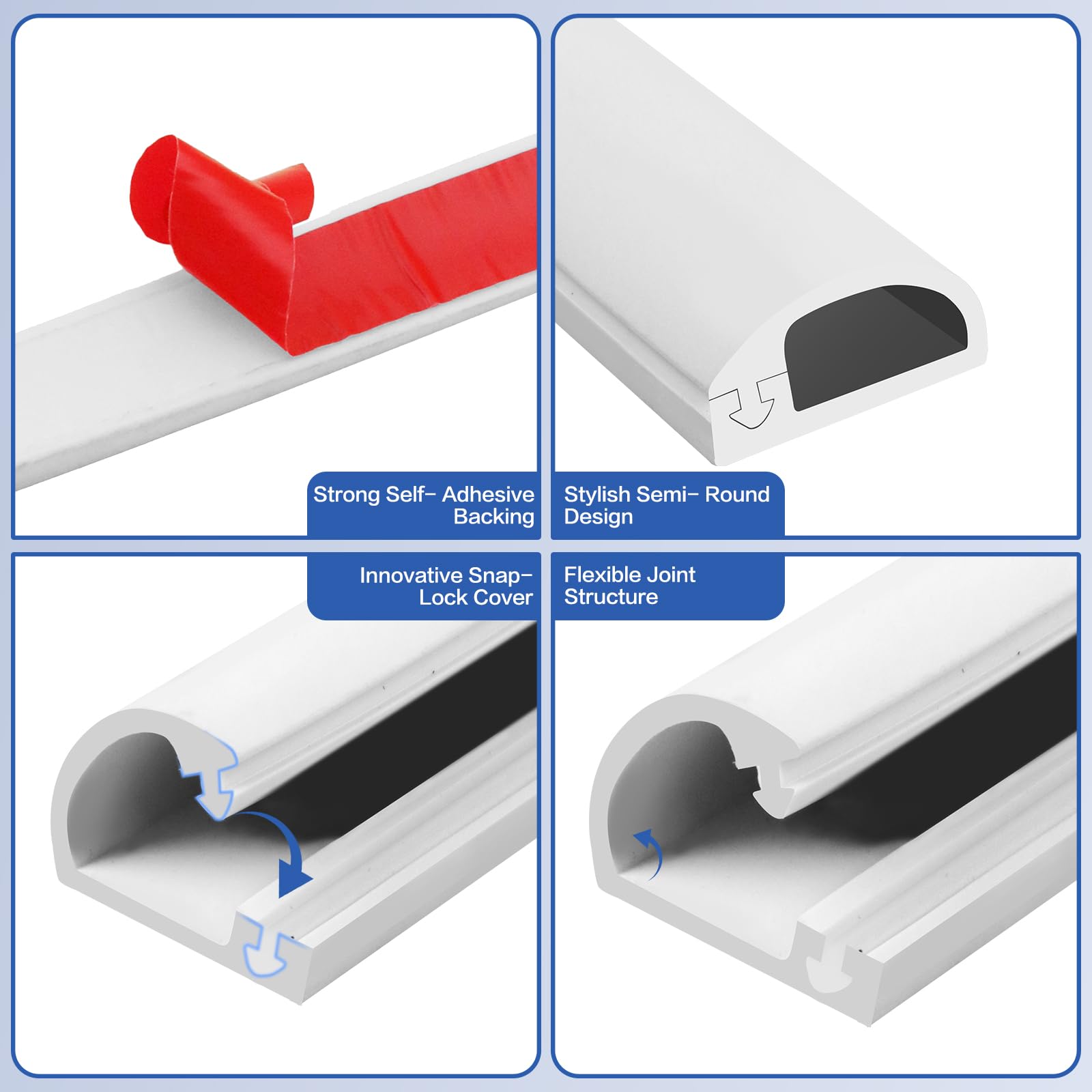 Flexibele kabelgoot, zelfklevend, 3 m, 7 x 14 mm, voor vloeren, plafonds, muren, tegels
