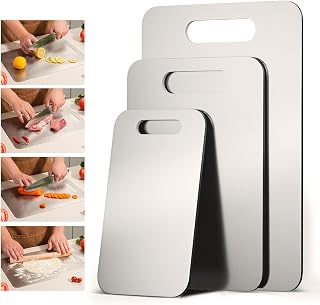 Titanium Cutting Boards for Ktichen, Non-Stick Pure Chopping Boards for Meat, Fruit, Vegetable, Lightweight Hygienic & Eco-Friendly, Pack of 3 (15.3x11, 13.4x9, 11.8x7.9 in)