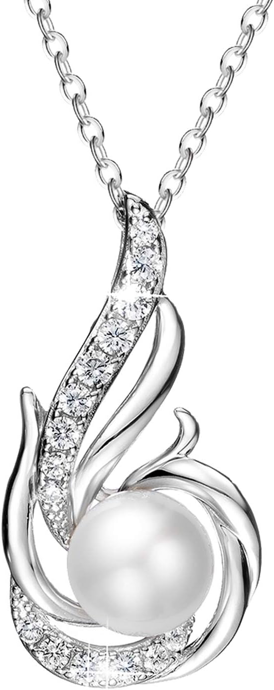 FANCIME June Birthstone Necklace Phoenix Pearl Necklace 9-10mm Genuine Freshwater Pearl in Sterling Silver Fine Jewelry for Women