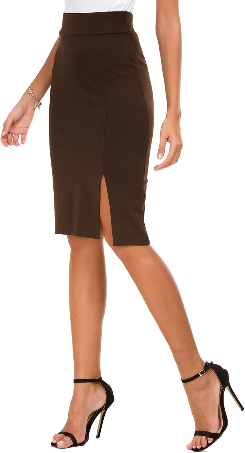 Urban CoCo Women's Knee Length Stretch Pencil Skirt High Waisted Bodycon Midi Straight Skirt - Image 5