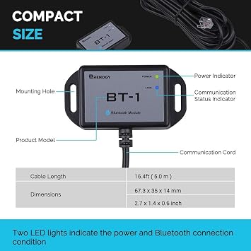 Renogy BT-1 Bluetooth Module for Solar Controllers - Wireless Monitor via DC Home App, 82ft Range, IP54 Waterproof, RJ12/RS232 Port, Compatible with Wanderer/Adventurer