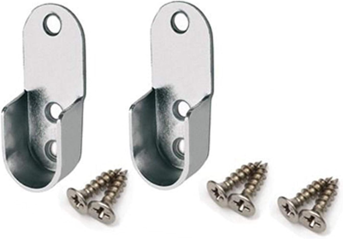 HOME CENTRE 2 x Chrome Oval Rail Tube Bracket Support & Screws 45x18x11mm