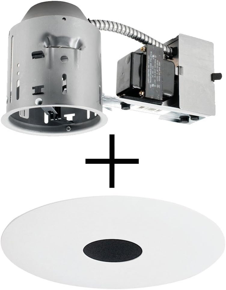 TC44R & 443B-WH Combo 4-Inch Low-Voltage TC rated Remodel Recessed Housing with White Pinhole Downlight Trim, Black Baffle