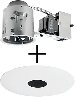 Juno Lighting TC44R & 443B-WH Combo 4-Inch Low-Voltage TC rated Remodel Recessed Housing with White Pinhole Downlight Trim, Black Baffle