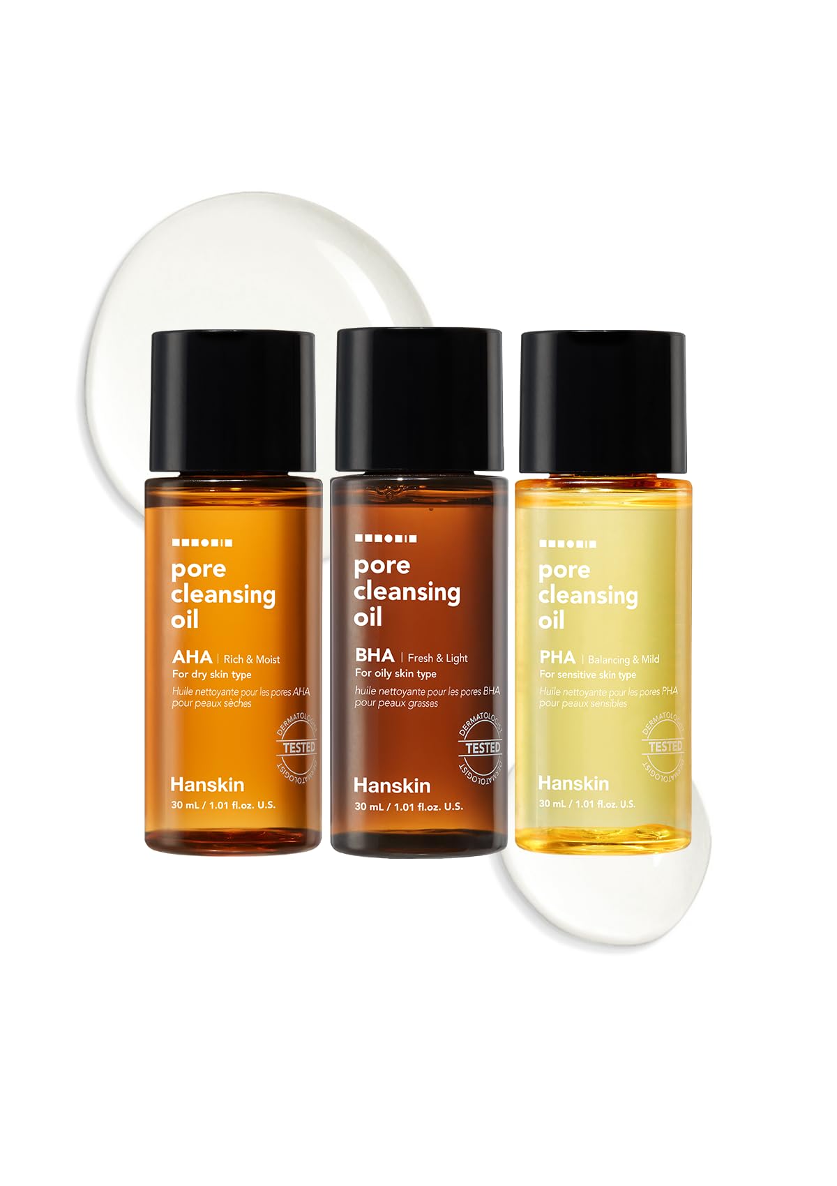 Hanskin PHA/BHA/AHA Trial Size Pore Cleansing Oil, Gentle Blackhead Cleanser and Makeup Remover for Combination and Oily Skin Travel Size Mini Makeup
