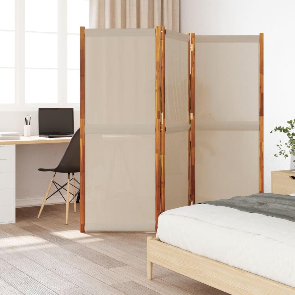 Biombo de madera de acacia topo, 3 piezas, 210 x 180 cm, textileno, protección visual para interior y exterior, plegable, para privacidad