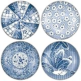 Yesland 4 Pack Blue and White Porcelain Serving Plates, 7 Inch Floral Dinner Shallow Plates / Blue...
