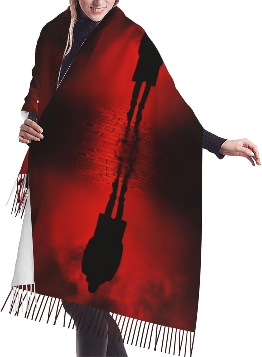 Red smoke men Scarf for Women Winter Warm Scarves, Cashmere Feel Tassel Fashion Scarfs, Pashmina Shawl and Wraps