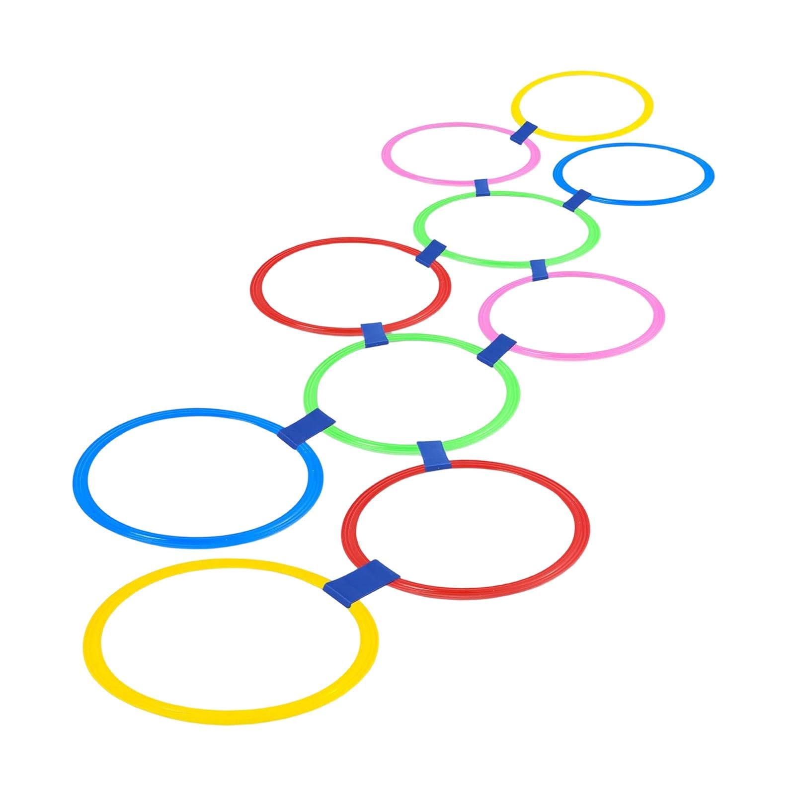 10 Pièces Jeu d'anneaux de Marelle, Jeu de Cerceaux d'agilité pour Enfants avec Sac de Lancer et Cerceaux Ronds Résistants, d'agilité Multicolores, pour Jouer dans Le Jardin, sur Ou Lors D, 38cm