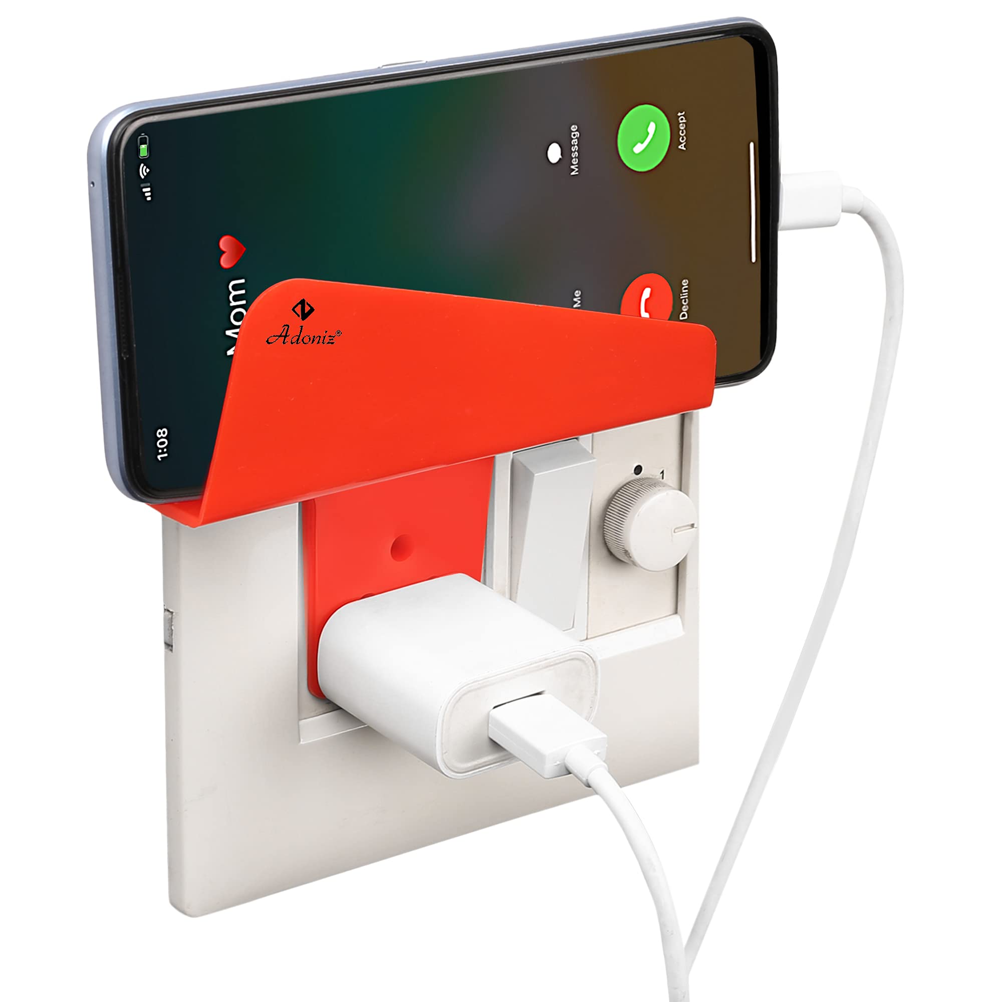 Adoniz Secure Backcase For Mobile Phone Charging Stand Holder, USB Backcase For Mobile Holder For Wall For Home/Office/Travel Suits All Smartphones (White)