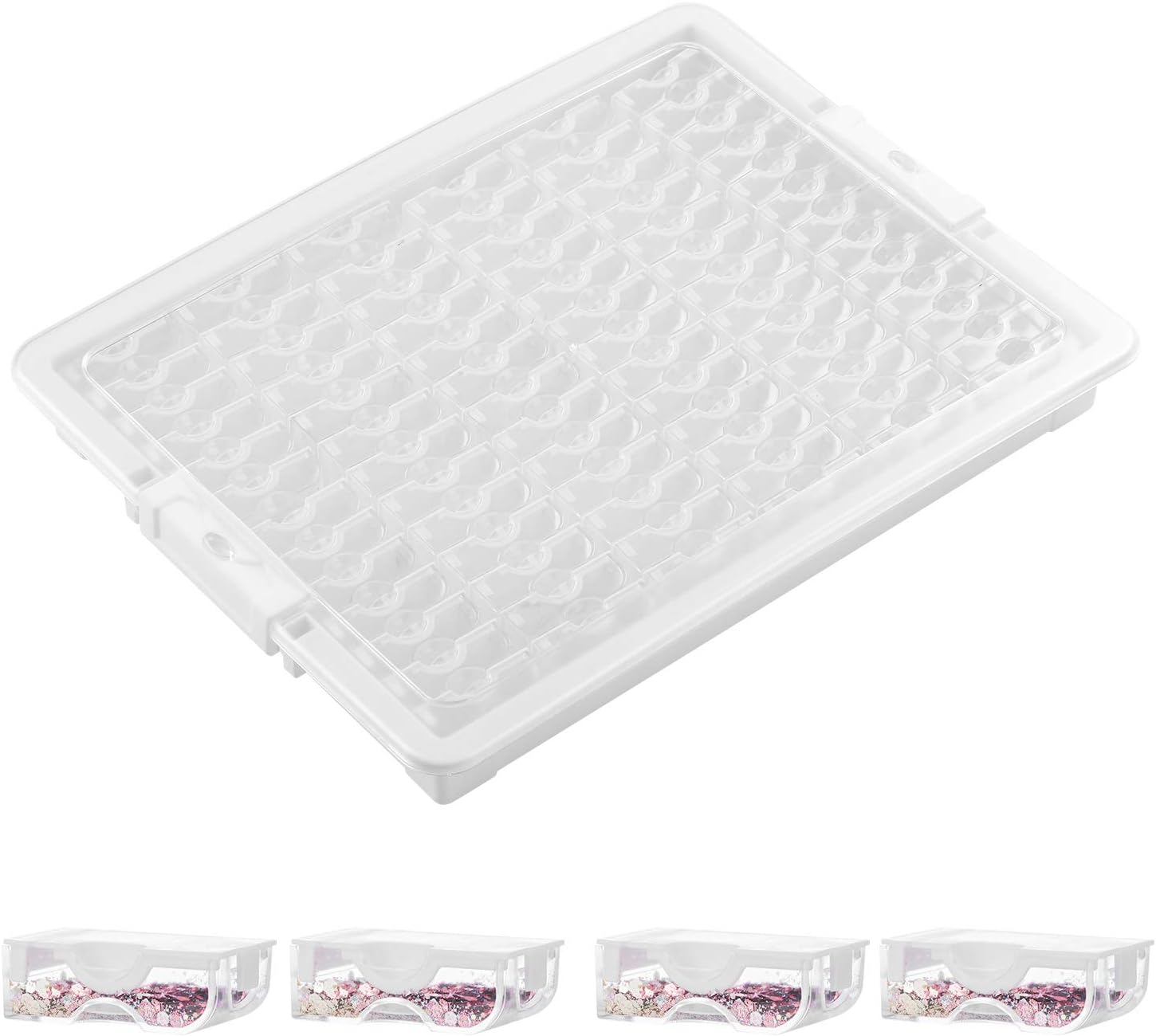 Diamond Bead Storage System, 78 Pcs Removable Clear Plastic Painting Drill Organizer with Snap Shut Lid for Nail Art Rhinestone Jewelry DIY Diamond Cross Stitch Tools and Other Small Items (White)