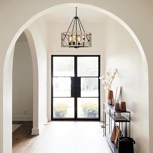 Miniatura 7 de SANTOSTOCK Lámpara de araña de granja de 19 pulgadas, 4 luces ajustables para comedor, lámpara de iluminación para isla de cocina, luces colgantes