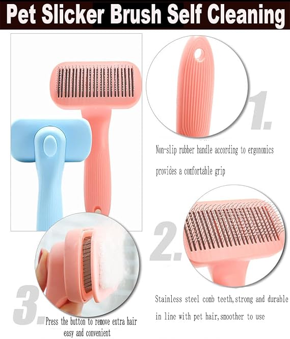Dog Comb Slicker Brush Self Cleaning Cat Hair Remover Brush Gloves for Puppy/Horse Pet Grooming Neat Brush Tools Kit Dog Tangle Remover Brush Comb with Massage Function Cat Fur Cleaner (Blue)