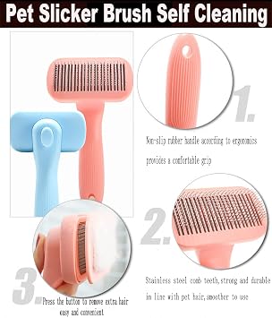 Dog Comb Slicker Brush Self Cleaning Cat Hair Remover Brush Gloves for Puppy/Horse Pet Grooming Neat Brush Tools Kit Dog Tangle Remover Brush Comb with Massage Function Cat Fur Cleaner (Blue)