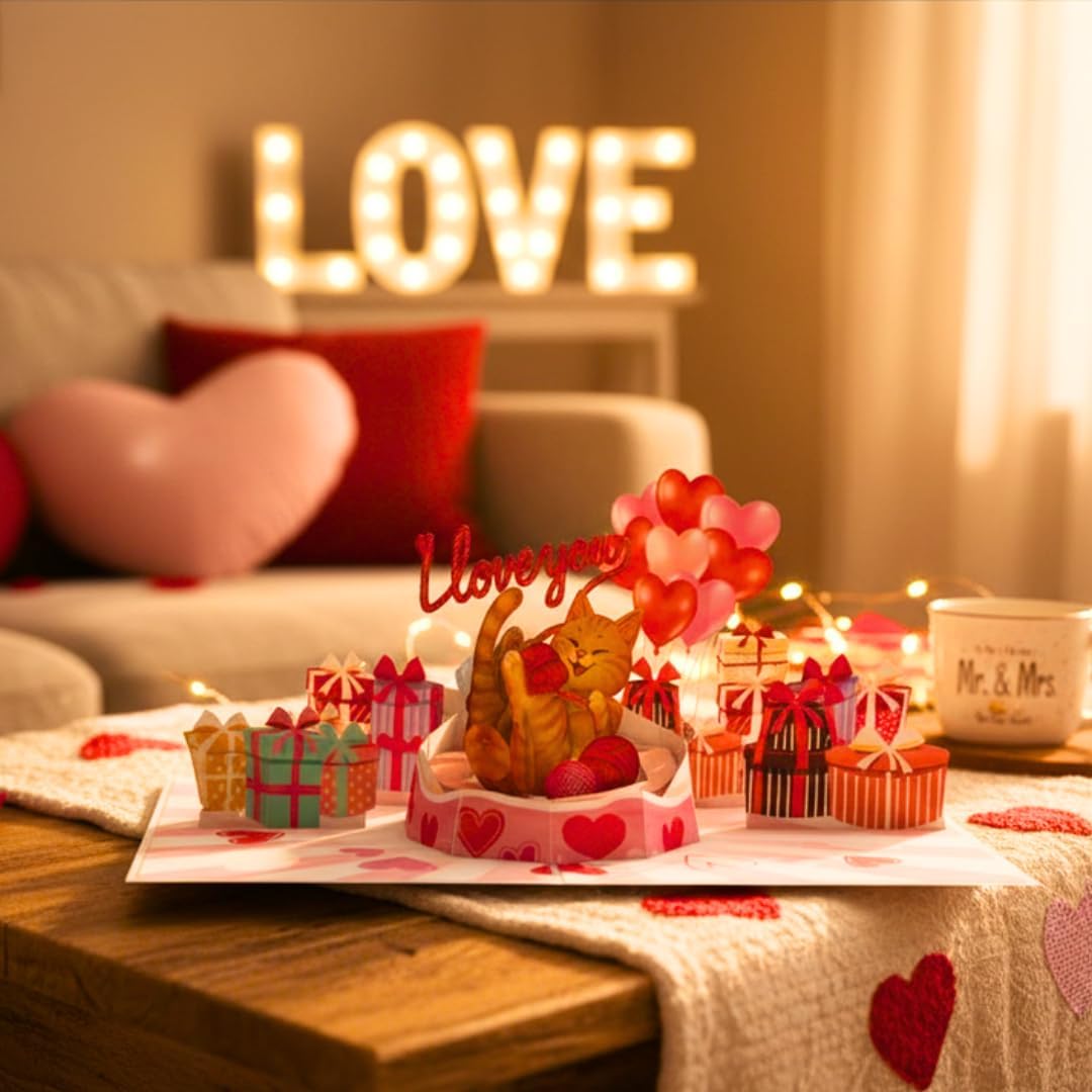 Cat Valentines Card - 3D Pop Up Valentines Day Card for Husband, Wife, Him, Her, Boyfriend, Girlfriend, 6x8 in Valentine Pop Up Cards Perfect for Cat Lovers - Image 3