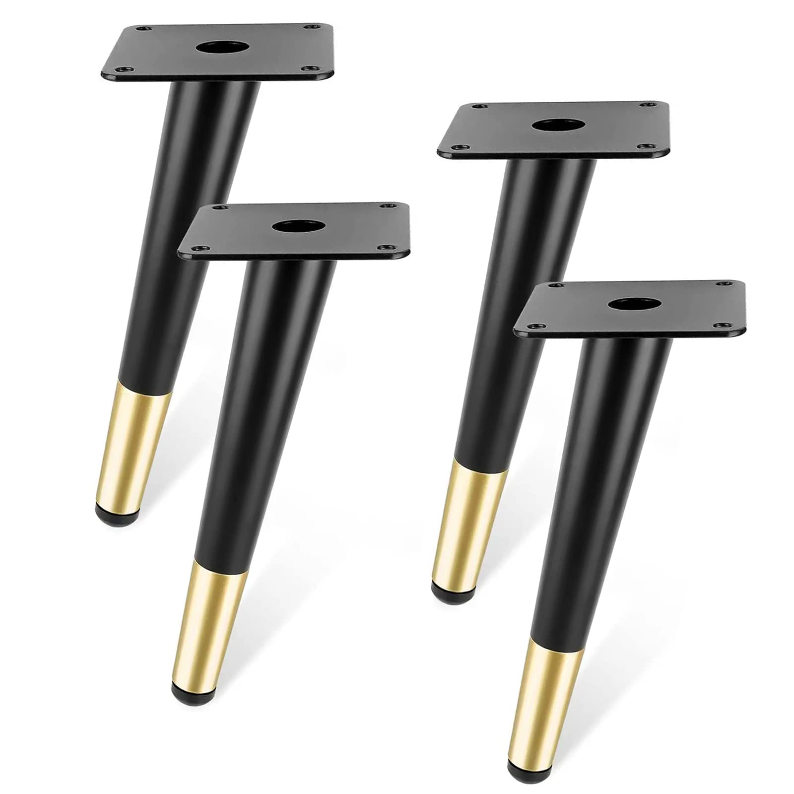 OIFAODAO Stainless steel access door， 4 Pieces, Inclined Tapered Metal Legs, for Sofa feet, Desk, Furniture, with Screws(Blackwithgold,10cm/3.9in)
