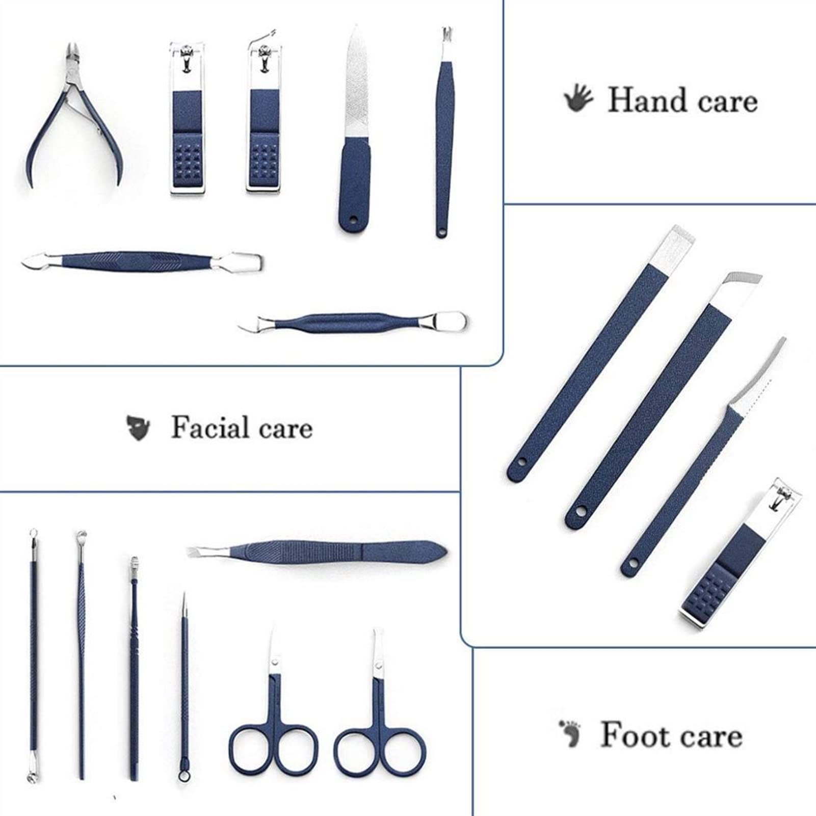 Nagelknipser Set 1. 8 stücke Nagelclipper Set Pediküre Kit Edelstahl Professionelle Maniküre Set for Männer Frauen mit Blue Leder Reisekoffer für Fußnägel und Fingernägel (Color : 12pcs)