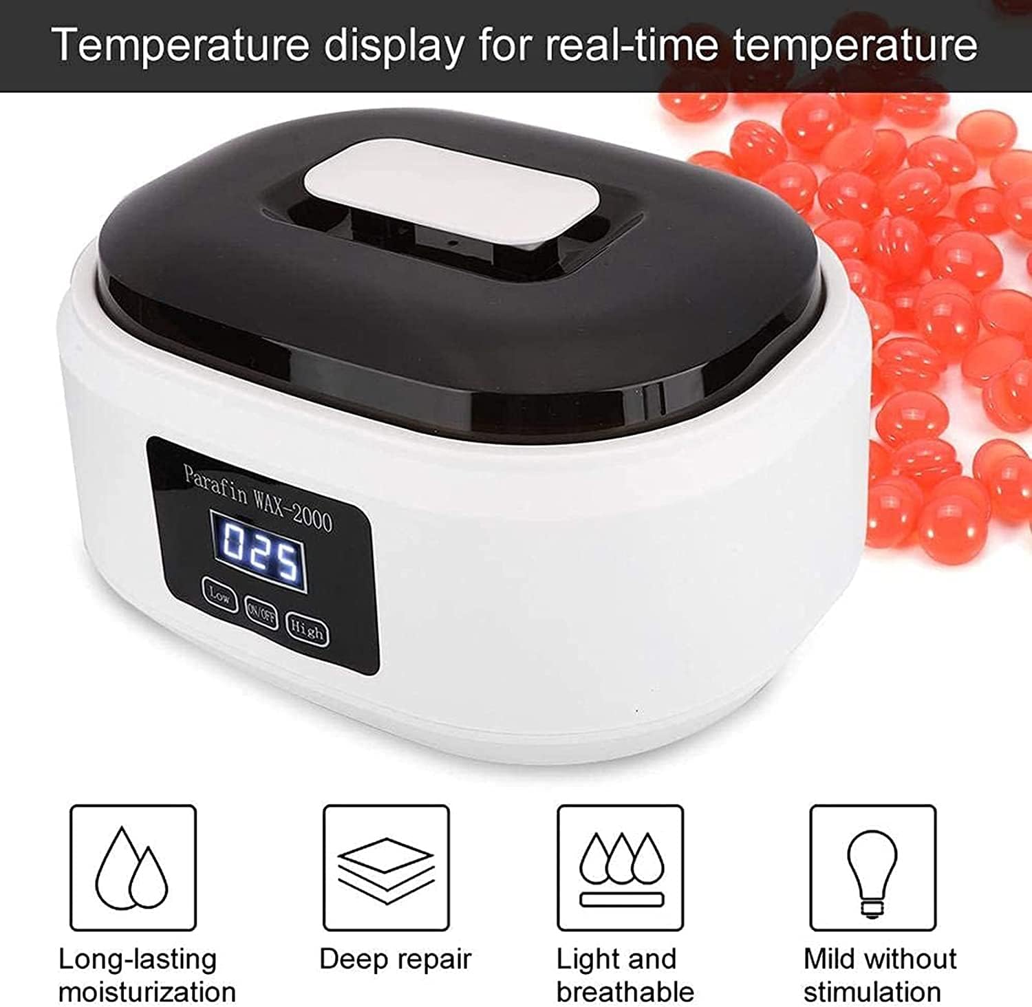 Paraffin Wax Machine, 2 Temperature Setting, 2L Large Capacity Paraffin Spa Wax Bath Kit, with Anti-Scald Insulation Deflector, Large Capacity at Home (Color : Pink)