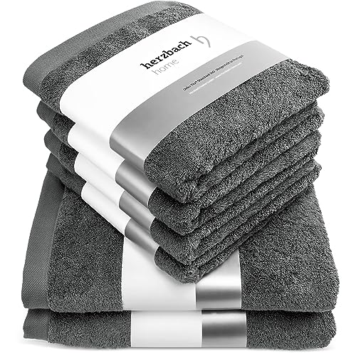 herzbach home Handtücher-Set 100% Baumwolle - weich & saugstark - Anthrazit