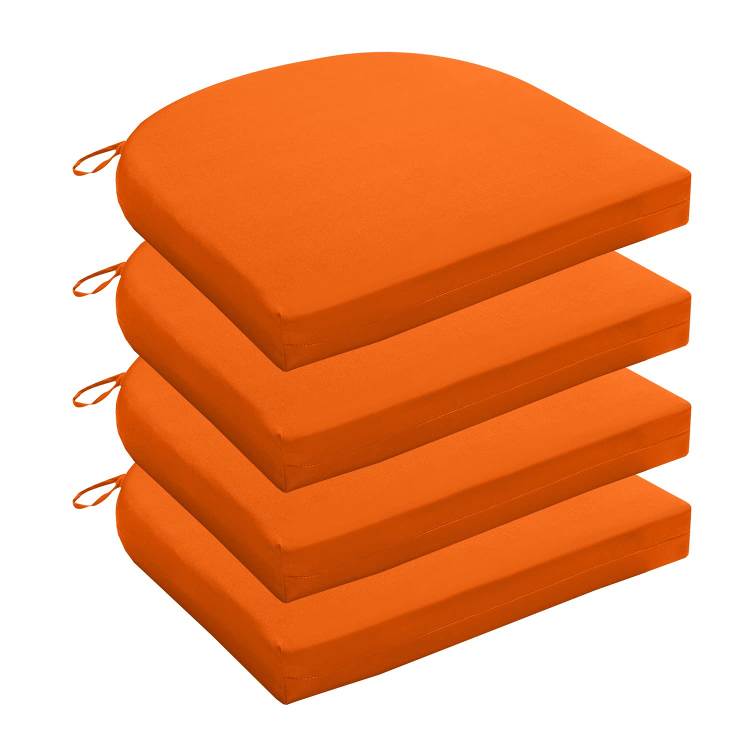 Wellsin Outdoor Chair Cushions for Patio Furniture - Patio Chair Cushions Set of 4 - Waterproof Round Corner Outdoor Seat Cushions 17"X16"X2", Orange