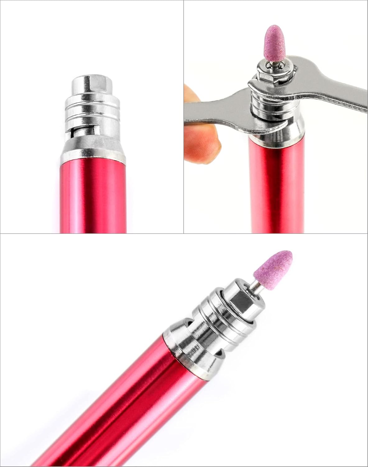 QWORK Air Micro Grinder, 2 Set 1/8" Mini Pencil Polishing Cutting Tool Pneumatic Pencil Die Grinder, 65000 RPM Free Speed