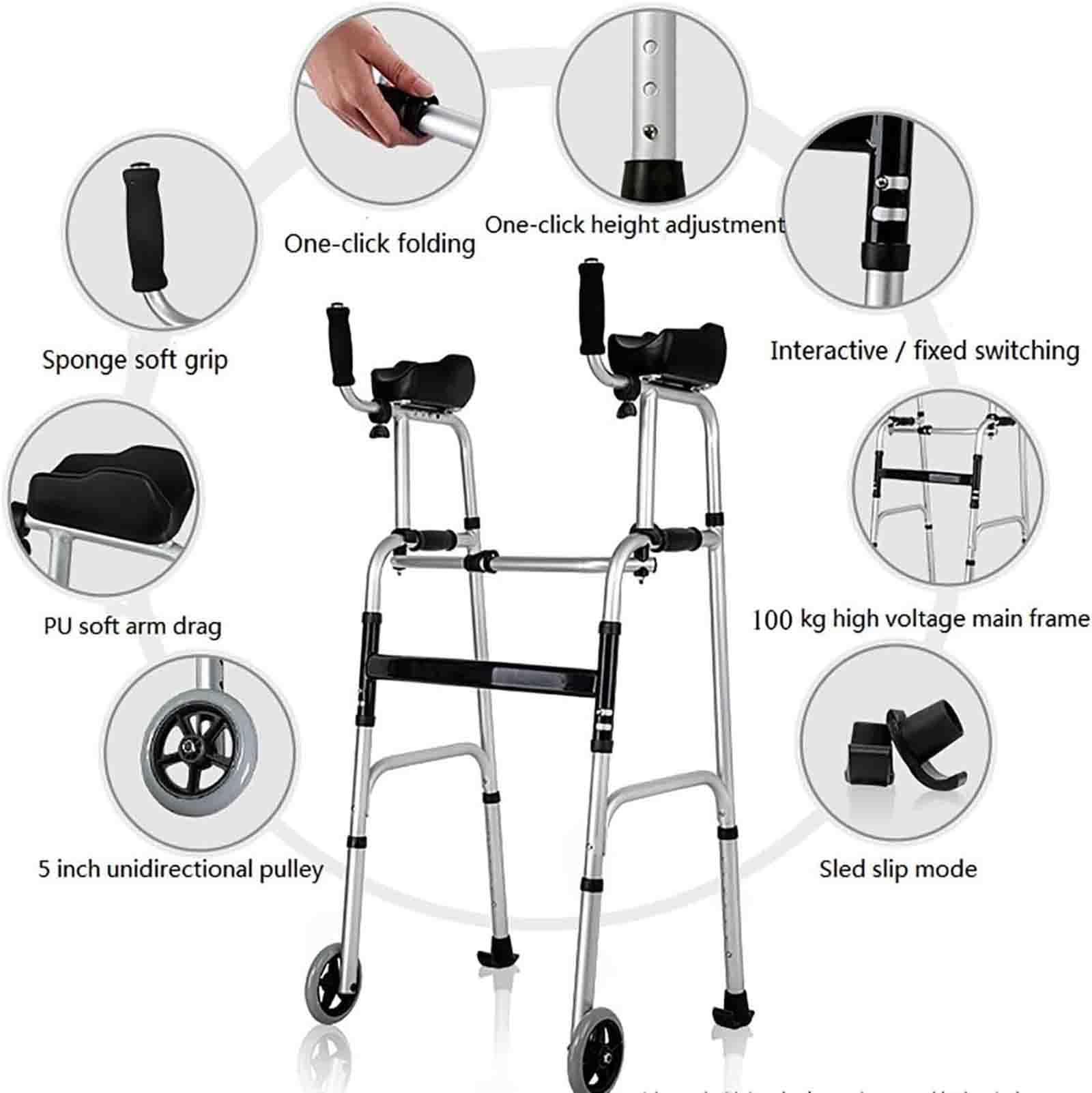 Rollator z uchwytami do chodzenia na stojąco i regulowaną wysokością,