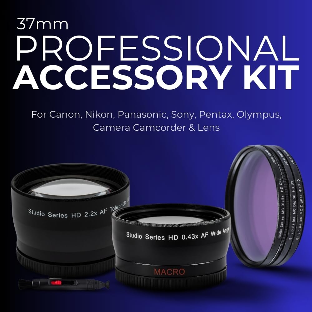 37mm Professional Accessory Kit for Canon, Nikon, Panasonic, Sony, Samsung, Fujifilm, Pentax, and Olympus Cameras, Camcorders & Lenses
