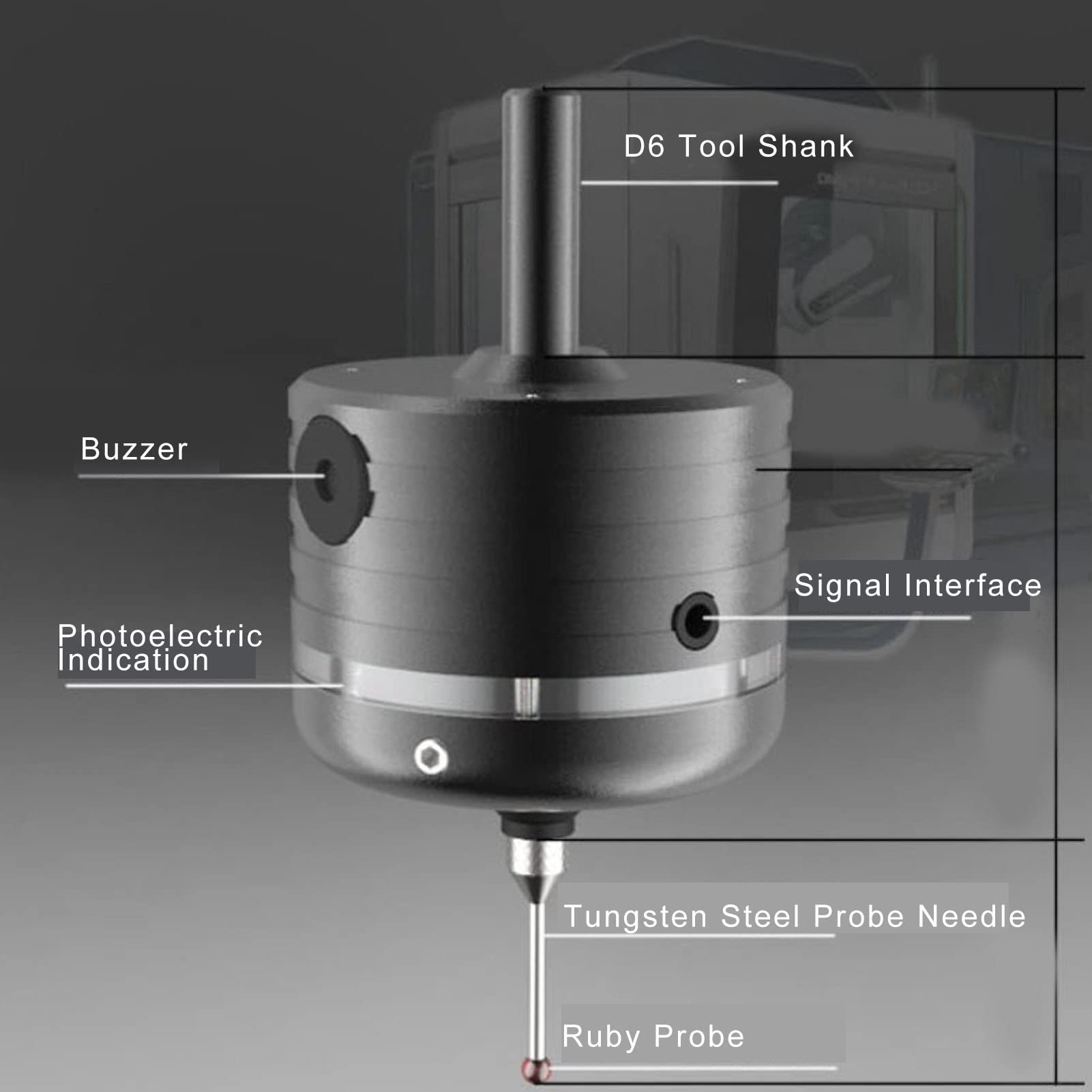 3D-Kantentaster Locator Hoher Kantentaster mit Sonde 3D-Kantentaster-Genauigkeits-Kantenpositionierer für CNC-Fräsmaschine mit Akku 6‑30 V