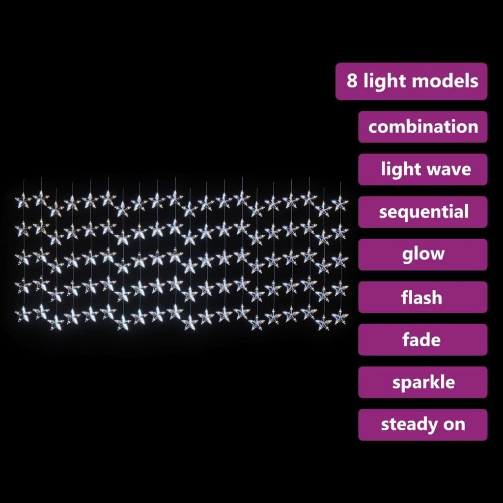 Guirnalda de luces LED con forma de estrella, 500 LED, blanco frío, 8 funciones