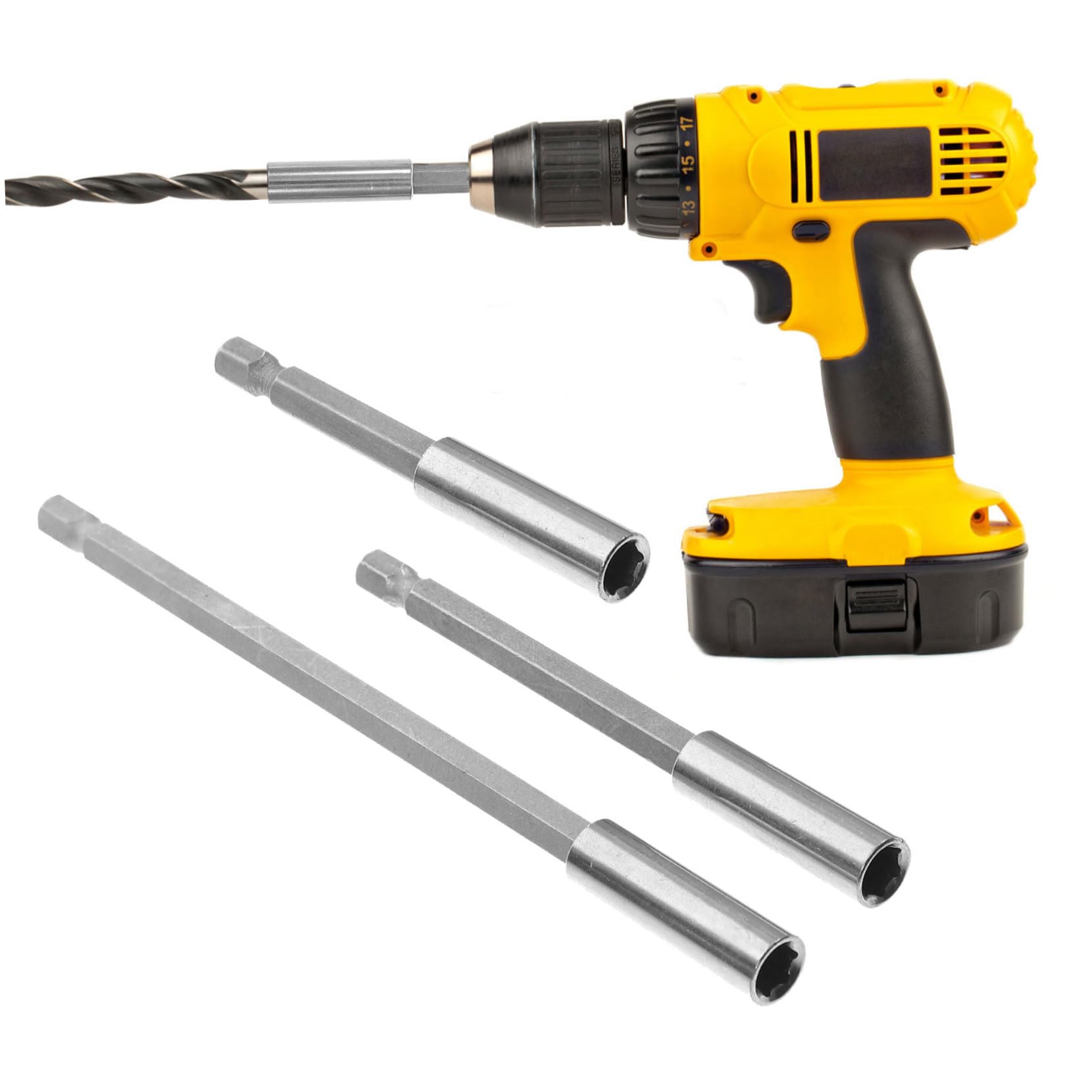 15 Pezzi Prolunga per Trapano con Supporto Magnetico Aste Estensibili in Acciaio al Carbonio Resistente Compatibile con Adattatori Attrezzo Professionale per Falegnameria e