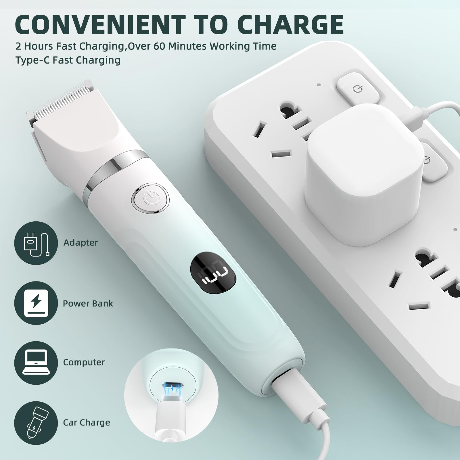 Rasoio elettrico 3 in 1 da donna, rasoio elettrico ricaricabile indolore, rasoio pubico e facciale per pelli sensibili, labbra, braccia, gambe con display a LED TT